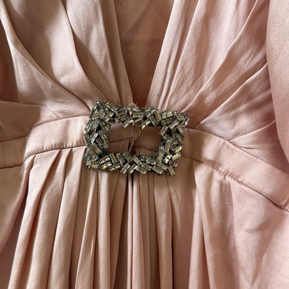 ALEXANDRE VAUTHIER Ruched Crystal Embellished Silk Maxi Dress in Blush Sz 4 US - Picture 7 of 11